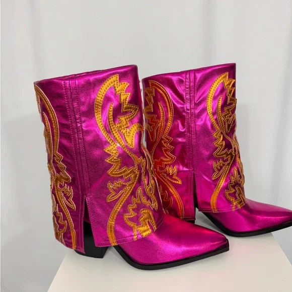 Azalea Wang New Boots Metallic Pink & Orange 10 - Picture 3 of 10